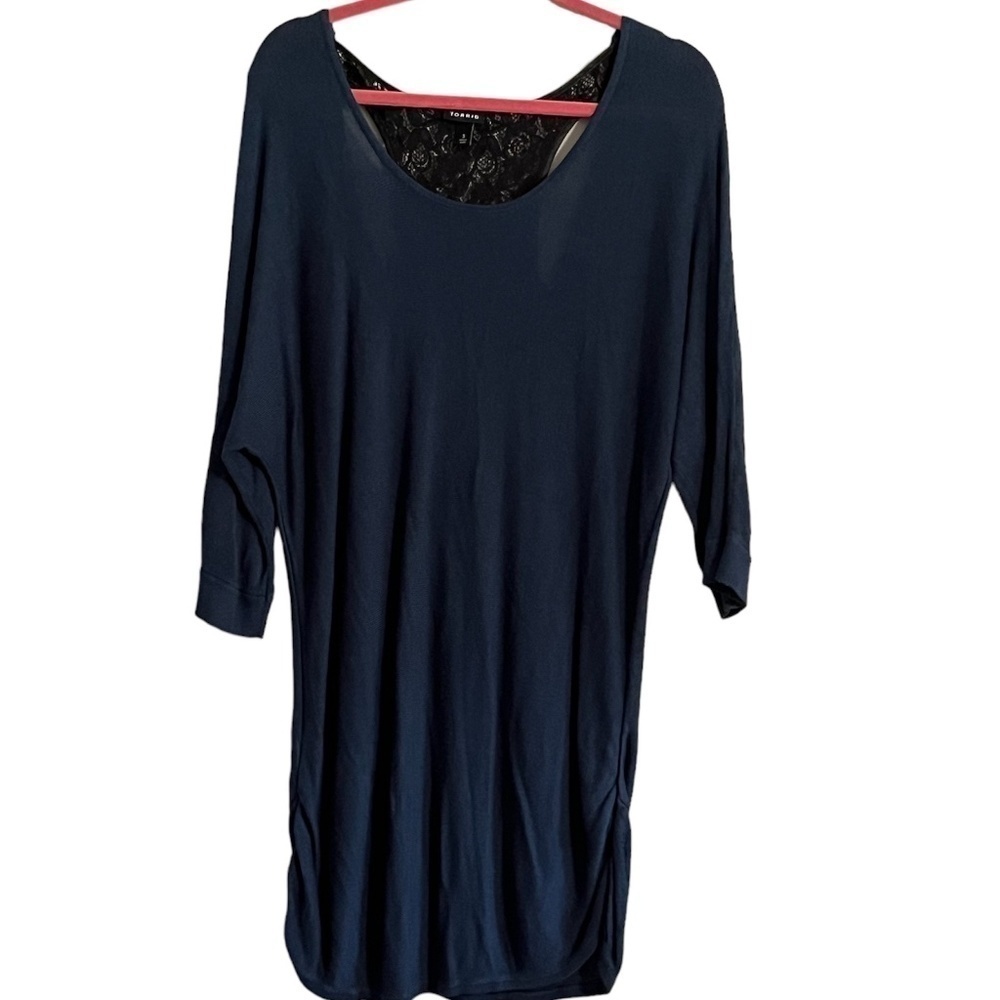 Torrid Top Women 22 Blue Racerback Pullover Lace Knit Neutral Whimsigoth Fairy